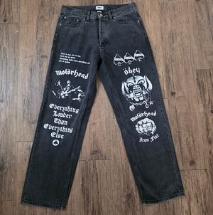 Obey x Motörhead Men's denim jeans test print black faded wash size 29 limited